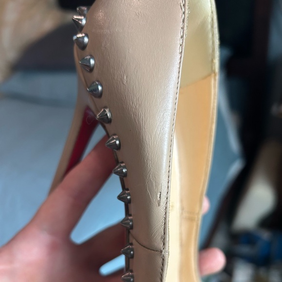 Louboutin Lucifer Bow 120 Spike Pumps size 38.5 Nude Pomice - Picture 9 of 15
